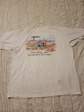 White Graphic Tee with Vintage Cartoon Illustration
